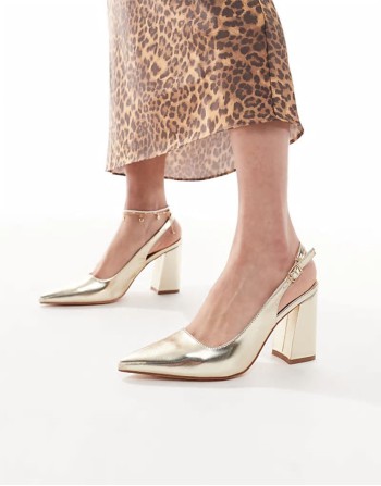 Hogan block heeled shoes in gold pu
