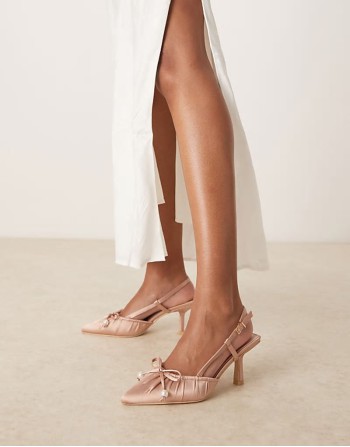 Fauna high block heeled sandals with bow detail in satin pink