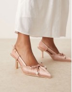Fauna high block heeled sandals with bow detail in satin pink