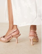 Fauna high block heeled sandals with bow detail in satin pink