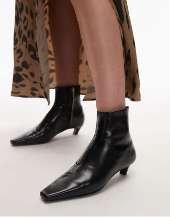 leather square toe kitten heel in black