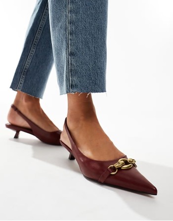 Shade chain detail slingback kitten heeled shoes in burgundy