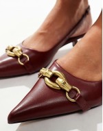 Shade chain detail slingback kitten heeled shoes in burgundy