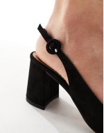 Wide Fit Sutton slingback mid block heeled shoes in black suedette