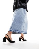 Wide Fit Sutton slingback mid block heeled shoes in black suedette