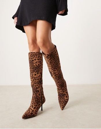 suedette knee boot in leopard print