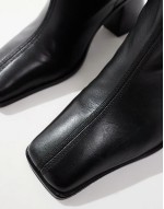 Connect leather pull-on knee boots with flared heel in black