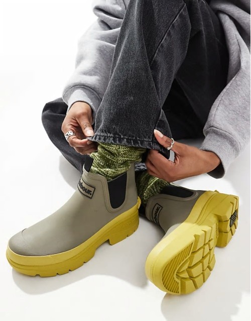 Nimbus wellington boots in dusky green/limeade
