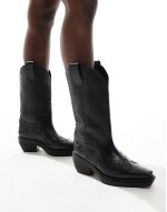 Dora western knee boots in black leather