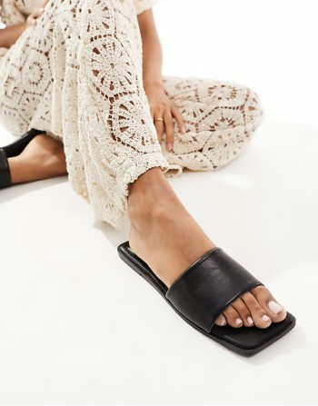 Fig square toe flat sandals in black