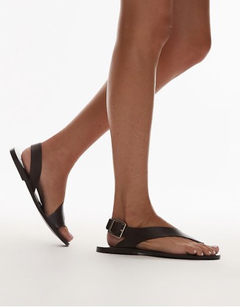 leather strap sandal with buckle in brown