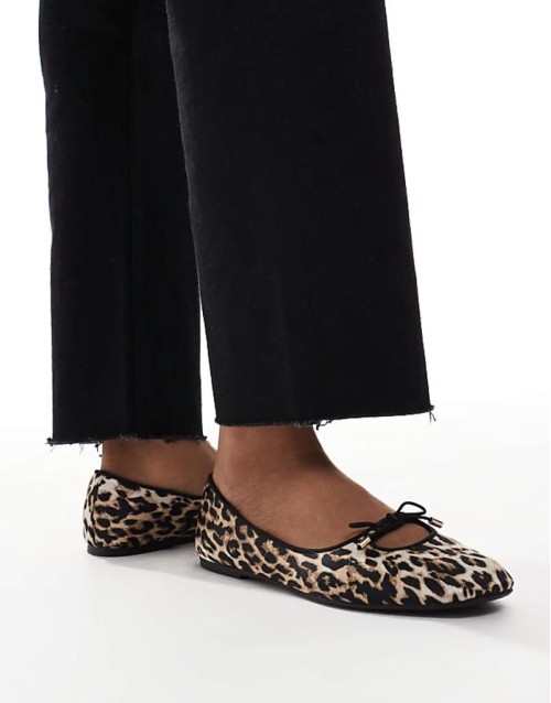 satin key hole ballet flat in leopard print