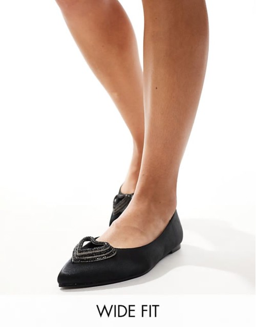 Lilah embellished heart pointed ballet flats in black