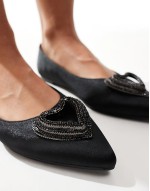 Lilah embellished heart pointed ballet flats in black