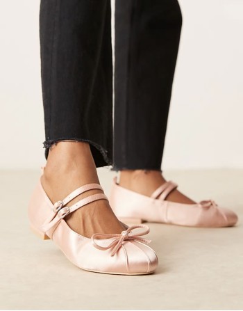 Idol mary jane ballet flats in blush satin