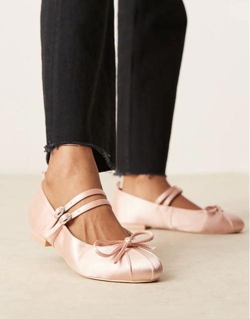 Idol mary jane ballet flats in blush satin