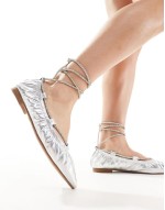 Benicio embellished ankle strap ballet flats in silver metallic