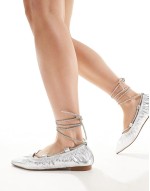 Benicio embellished ankle strap ballet flats in silver metallic