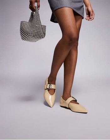 pointed buckle detail ballet shoe in butter yellow
