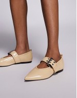 pointed buckle detail ballet shoe in butter yellow