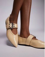 pointed buckle detail ballet shoe in butter yellow