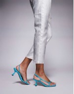 Hattie minimal mid heeled sandals in turquoise