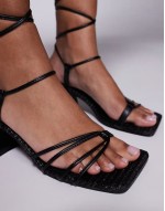 Saffira mid heeled sandal with ankle ties in black