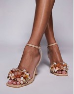Candela embellished high heeled sandals in beige