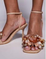 Candela embellished high heeled sandals in beige